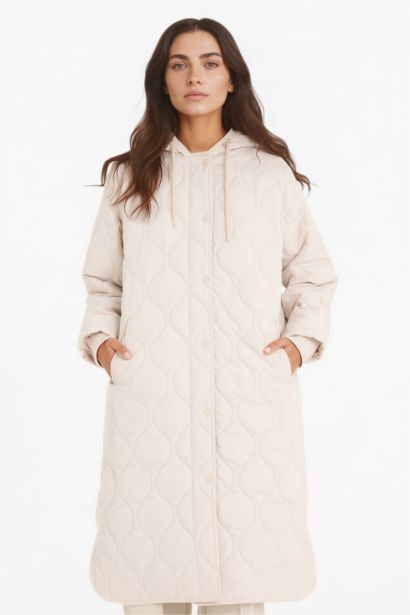 Regular Fit Hooded Quilted Long Jacket