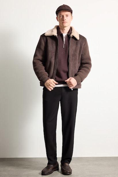 Slim Fit Triko Kollu Mont