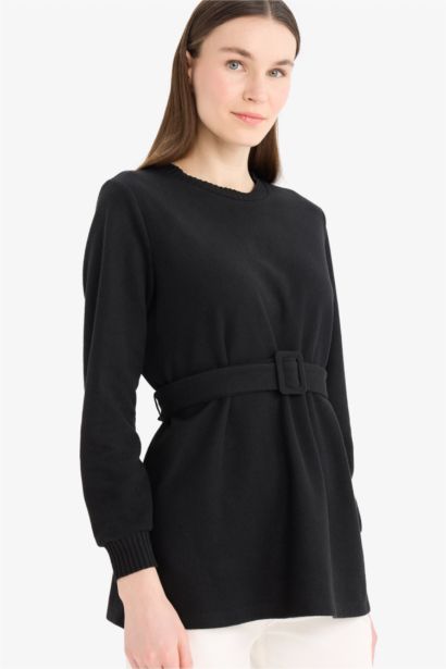 Regular Fit Bisiklet Yaka İçi Yumuşak Tüylü Selanik Kumaş Uzun Kollu Tunik