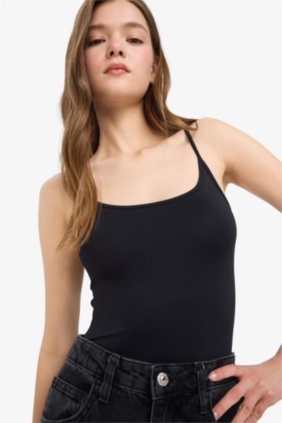 Basic Strappy Black Snap Bodysuit