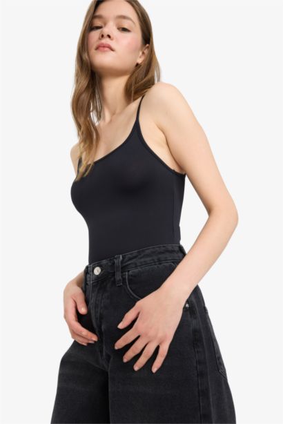 Basic Strappy Black Snap Bodysuit