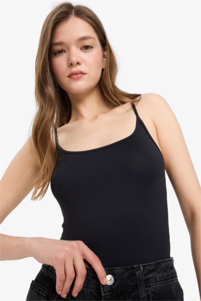 Basic Strappy Black Snap Bodysuit