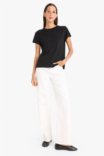 Regular Fıt Bisiklet Yaka Basıc Düz Kısa Kollu Tişört