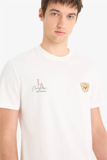 تيشيرت نص ردن قطن مطبوع قصة عادية بياخة مستديرة