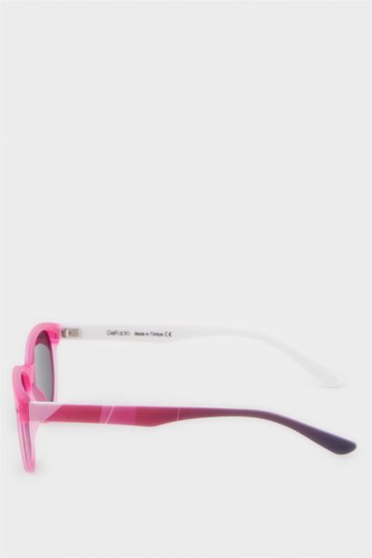 Yuvarlak Pembe Plastik Çerçeve Siyah Cam Polarize Güneş Gözlüğü Kız Çocuk