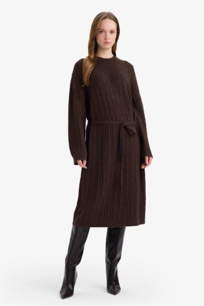 Regular Fit Crew Neck Long Sleeve Knitwear Dress