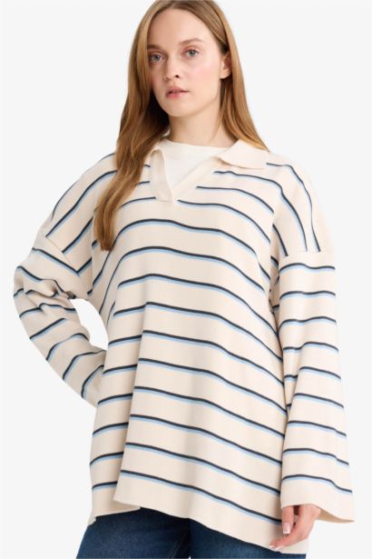 Pull Tunique en tricot à col polo Coupe régulière