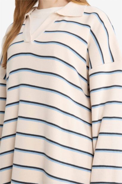 Pull Tunique en tricot à col polo Coupe régulière