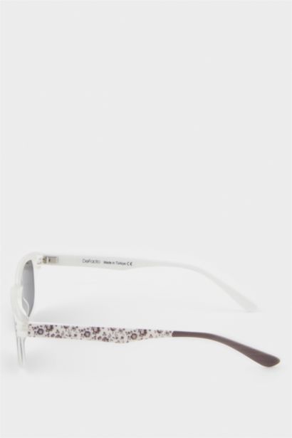 Yuvarlak Beyaz Plastik Çerçeve Siyah Cam Polarize Güneş Gözlüğü Kız Çocuk