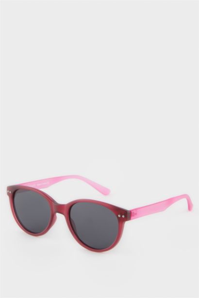 Yuvarlak Kırmızı ve Pembe Plastik Çerçeve Siyah Cam Polarize Güneş Gözlüğü Kız Çocuk