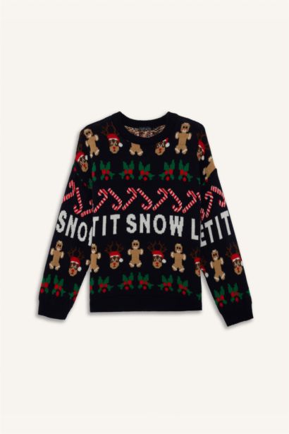 بلوز تريكو قصة عادية بياخة مستديرة وطبعة كريسماس