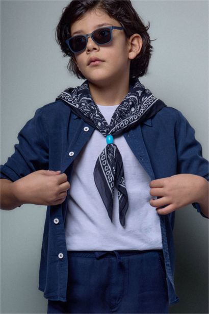 Yuvarlak Mavi Plastik Çerçeve Siyah Cam Polarize Güneş Gözlüğü Erkek Çocuk