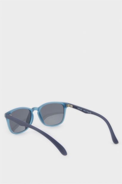 Yuvarlak Mavi Plastik Çerçeve Siyah Cam Polarize Güneş Gözlüğü Erkek Çocuk