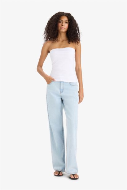 Slim Fit Dar Kesim Straplez Beyaz Bluz