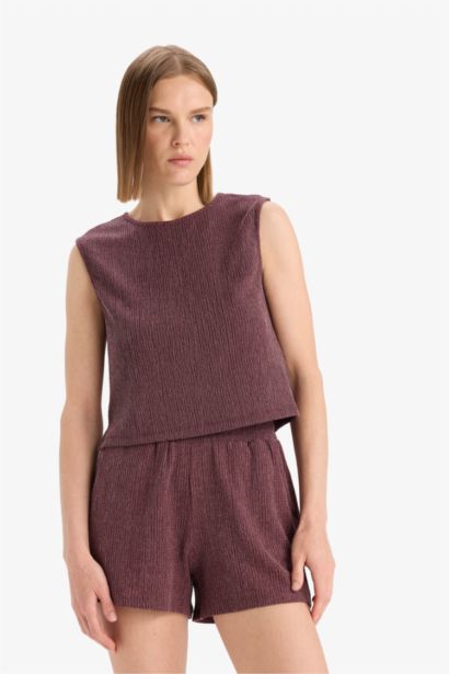 Débardeur boxy en tissu froissé à col rond