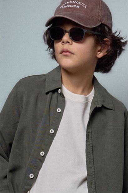 Yuvarlak Siyah Plastik Çerçeve Siyah Cam Polarize Güneş Gözlüğü Erkek Çocuk