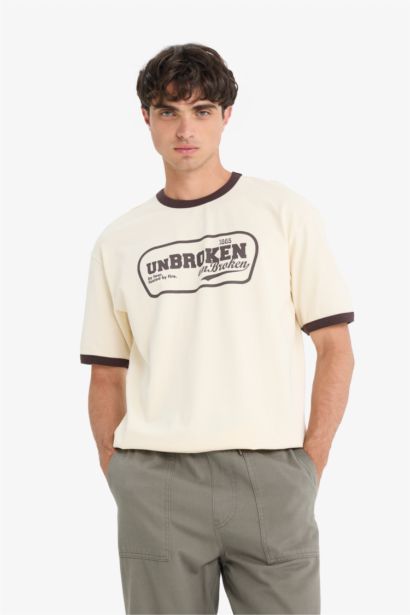 تيشيرت نص ردن قطن أوفر سايز بياخة مستديرة