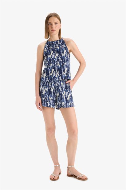 بلوزة كت منسوج قصة عادية منقوش بياقة عريضة