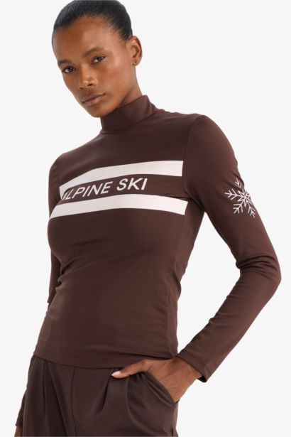 Slim Fit Stand Collar Fleece Lined Sports T-Shirt