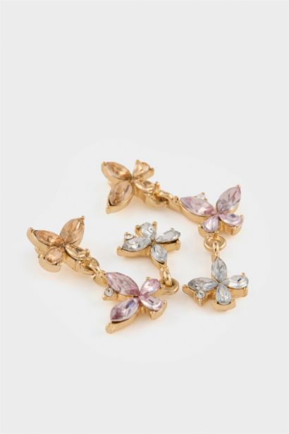 DCEY x DeFacto Kadın Çiçekli Taşlı Gold Küpe