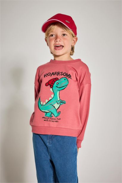 Baby Boy Regular Fit Dinosaur Printed Thin Fabric Sweatshirt