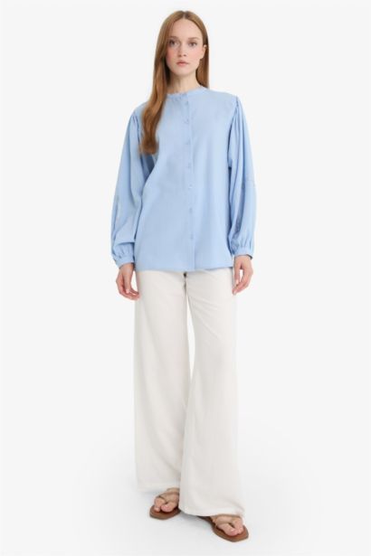 Tunique chemise longue à col officier manches longues Coupe décontractée