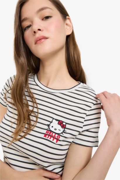 %100 Pamuk Hello Kitty Çizgili Tişört