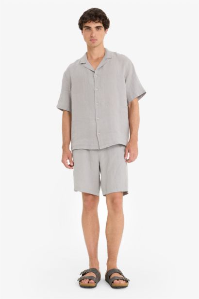 Linen Relax Fit Open Neck Short Sleeve Shirt