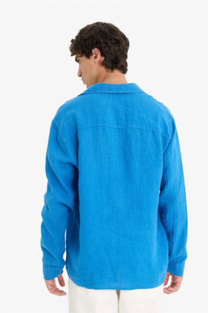 قميص كتان ردن طويل قصة مريحة