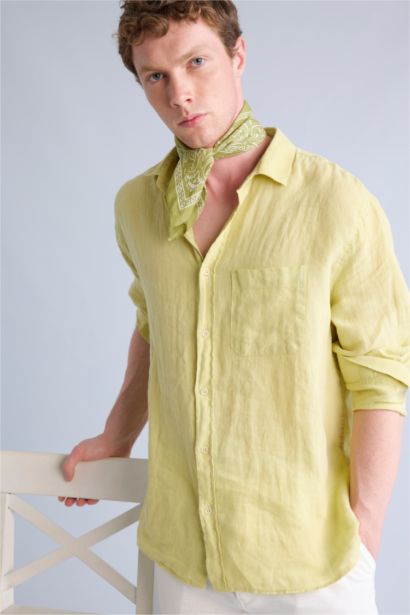 100% Linen Relax Fit Long Sleeve Shirt