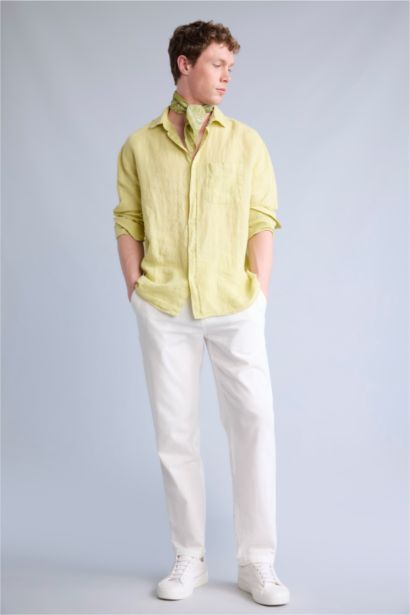 100% Linen Relax Fit Long Sleeve Shirt