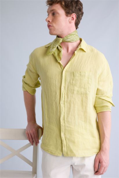 100% Linen Relax Fit Long Sleeve Shirt