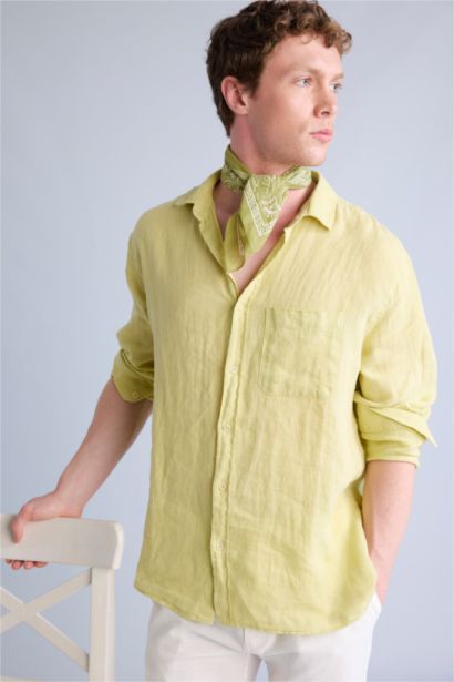 100% Linen Relax Fit Long Sleeve Shirt
