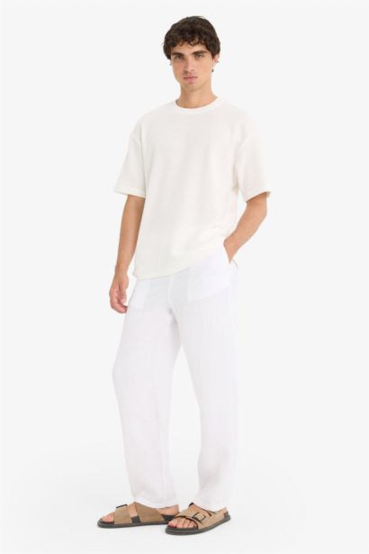 Linen Relax Fit Three Pocket Wide Leg Trousers
