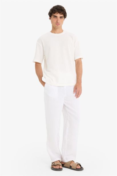 Linen Relax Fit Three Pocket Wide Leg Trousers