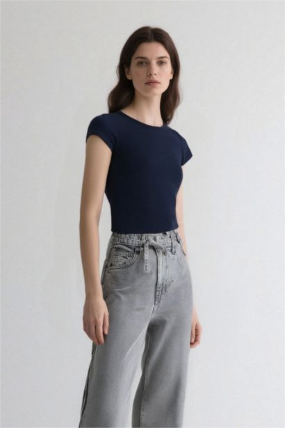 Coool Fitted Basic Düz Ribana Kısa Kollu Tişört