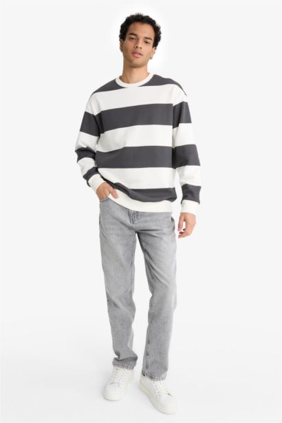 Boxy Fit Striped Long Sleeve Sweatshirt