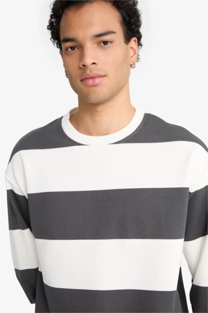 Boxy Fit Striped Long Sleeve Sweatshirt