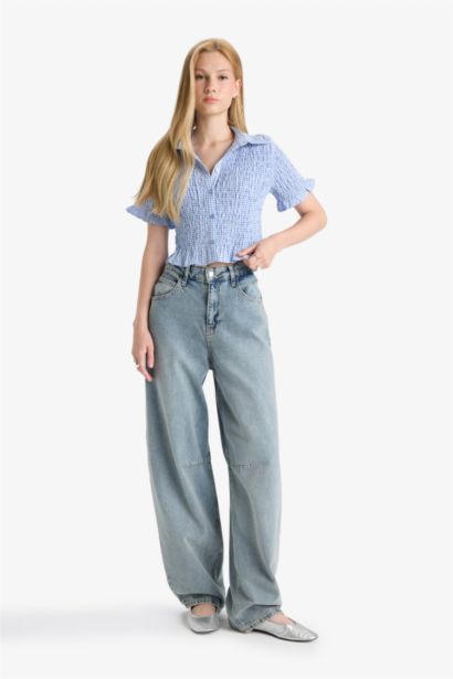 قميص نص كم سليم فيت برقبة قميص