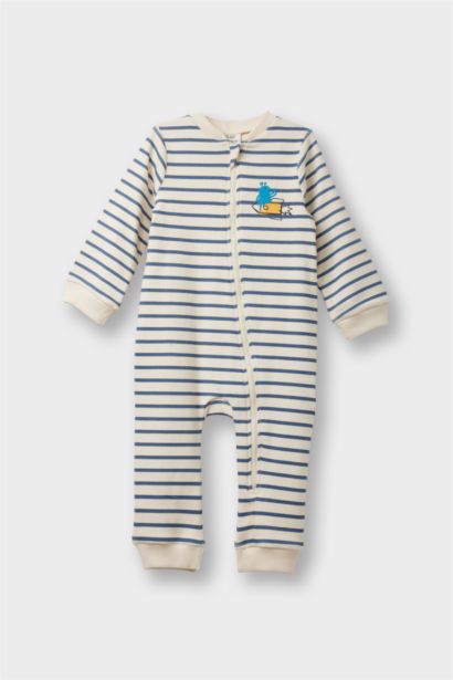 Baby Boy Newborn Ribbed Camisole Zippered Striped Jumpsuit