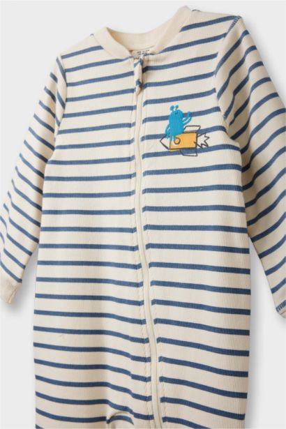 Baby Boy Newborn Ribbed Camisole Zippered Striped Jumpsuit