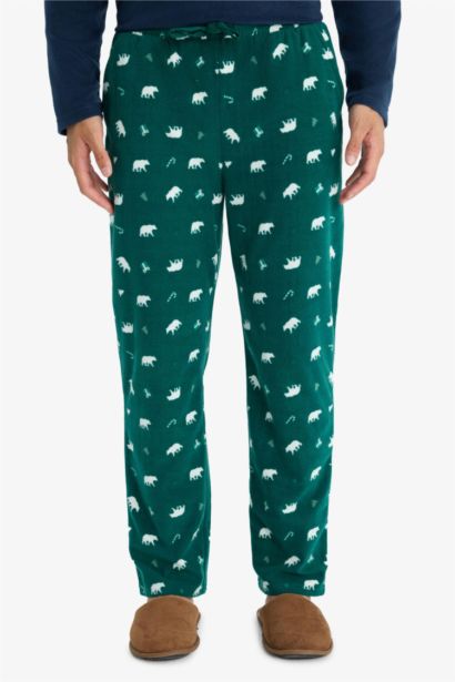 Pijama Takımı Regular Fit Polar Baskılı Uzun Kollu Üst Desenli Uzun Alt