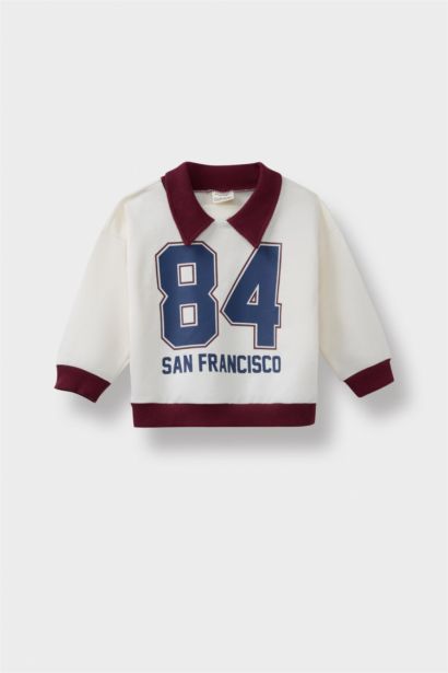 سويت شيرت بيبي أولاد بطبعة شعار قصة عادية برقبة قميص