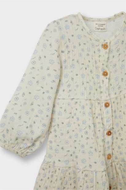 Baby Girl Floral Long Sleeve Crinkle Dress