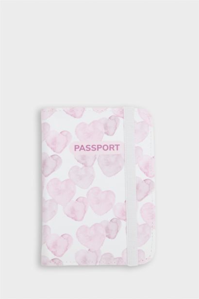 Kadın Kalp Desenli Suni Deri Pasaportluk ve Valiz İsimliği Set