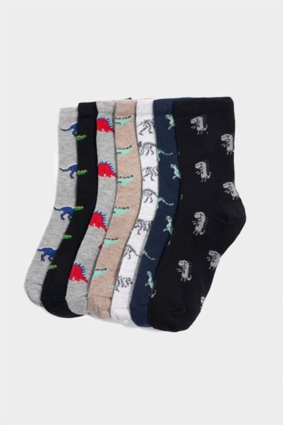 Lot de 5 paires de Chaussettes longues en coton à motifs dinosaures pour garçon