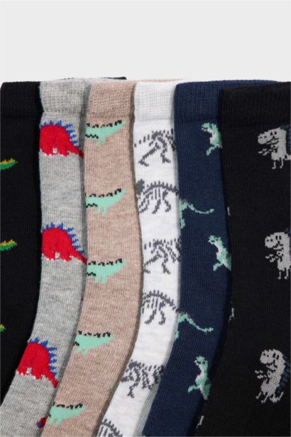 Lot de 5 paires de Chaussettes longues en coton à motifs dinosaures pour garçon
