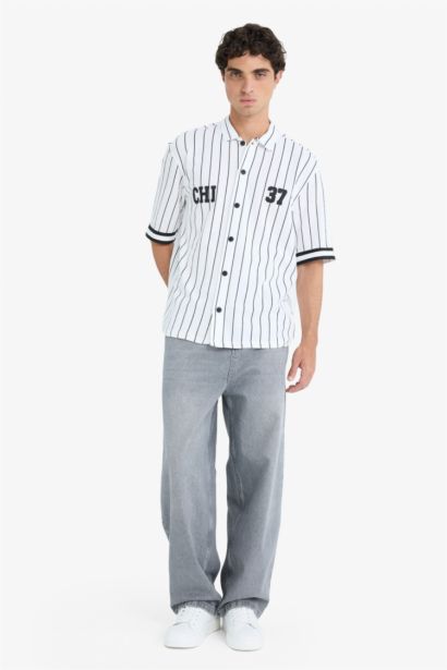 Relax Fıt Polo Yaka Baskılı Kısa Kollu Gömlek