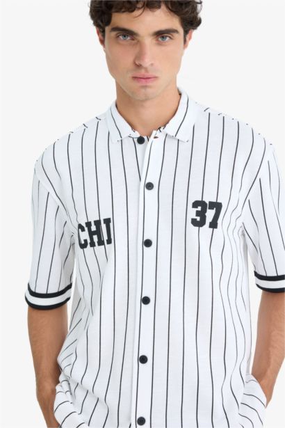 Relax Fıt Polo Yaka Baskılı Kısa Kollu Gömlek