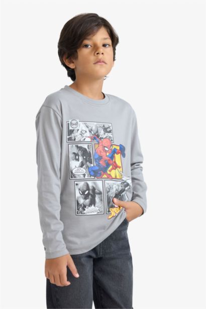 T-shirt imprimé Spiderman à manches longues et col rond pour garçon